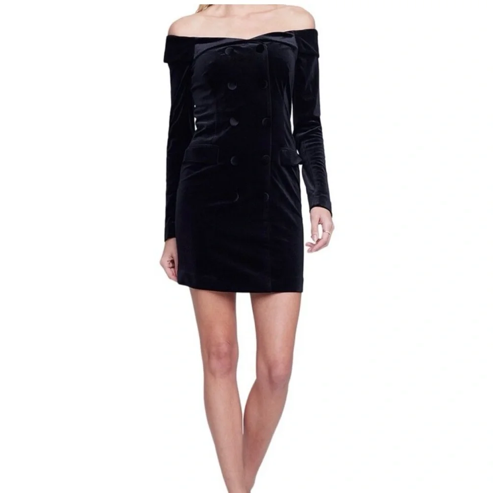 L'AGENCE NWT Black Velvet Double-Breasted Blazer Cocktail Dress Sz 0 - Picture 5 of 10